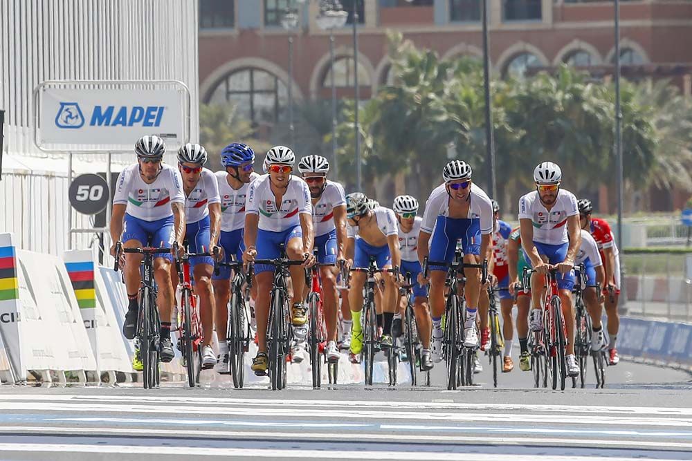 The Italian team lead the impromptu training group