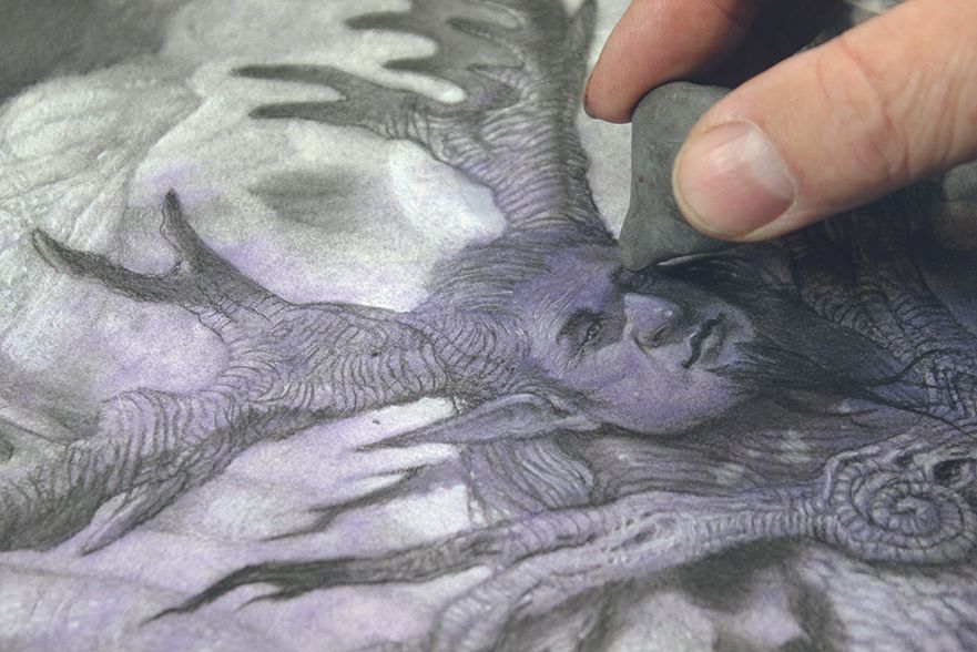 Image of a charcoal abstract character art in progress