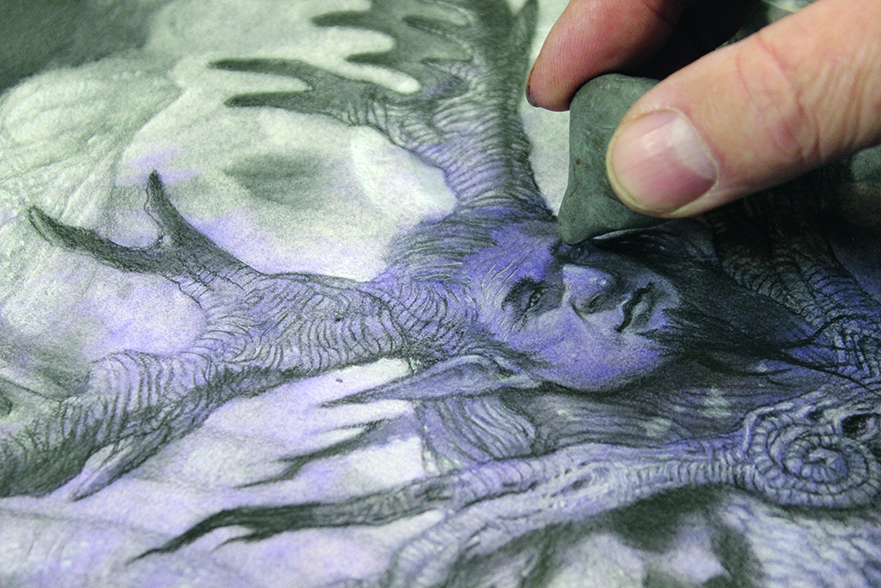 Image of a charcoal abstract character art in progress