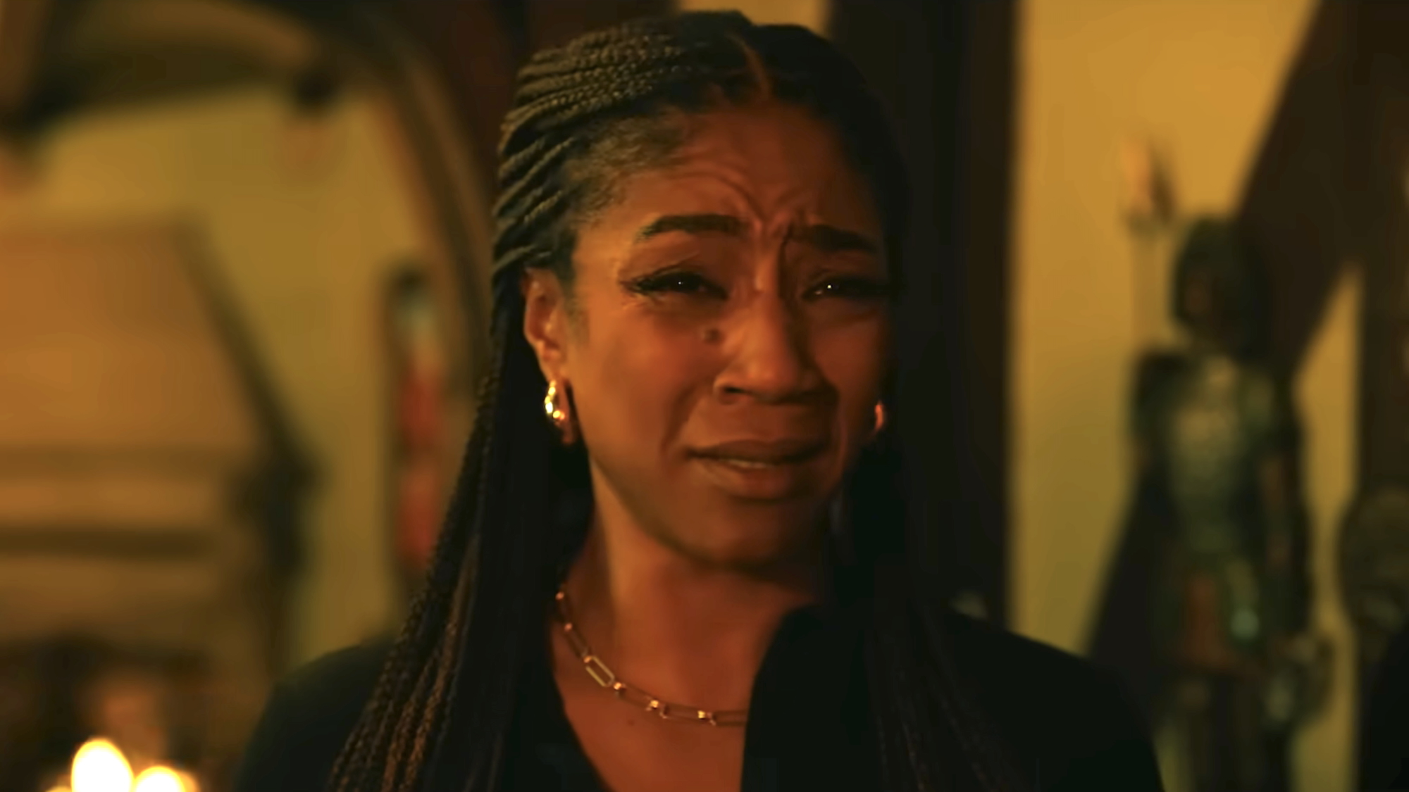 Tiffany Haddish grimacing in Haunted Heist