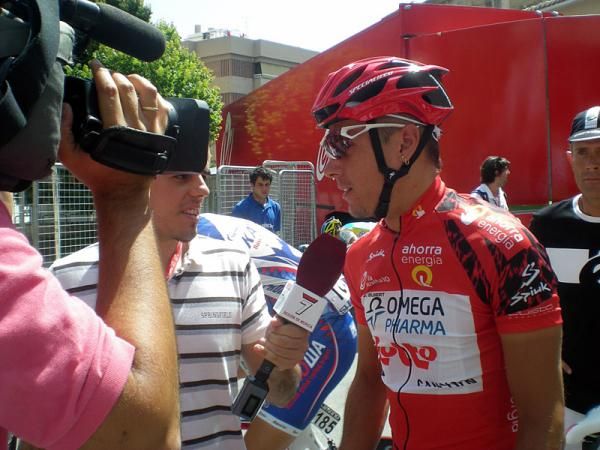 Race leader Philippe Gilbert is in high demand by TV stations.