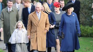 Savannah Phillips, Autumn Phillips, Prince Harry, King Charles, Princess Eugenie and Queen Camilla attend a Christmas Day church service 2016