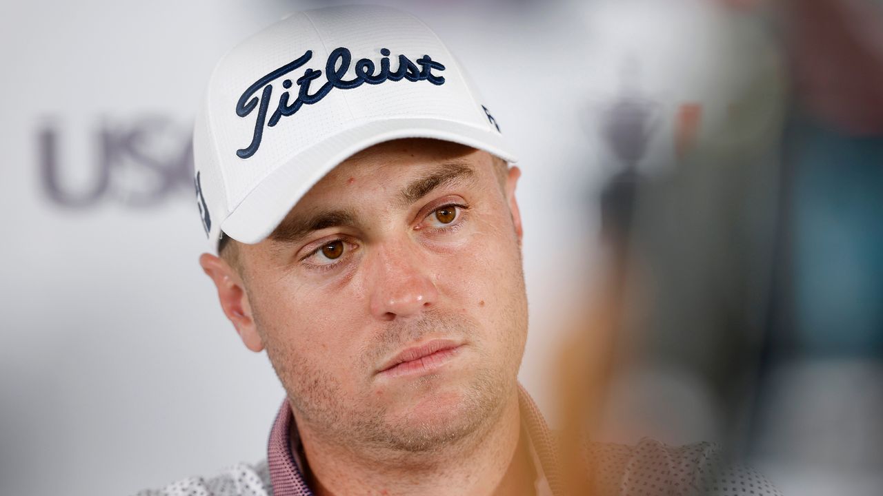 Justin Thomas at a press conference