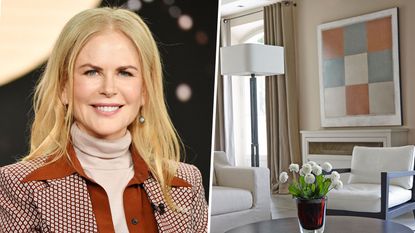 Nicole Kidman in beige living room