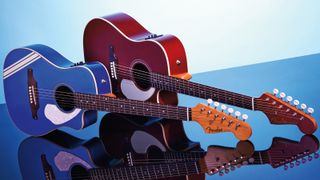 Fender acoustics on a blue background
