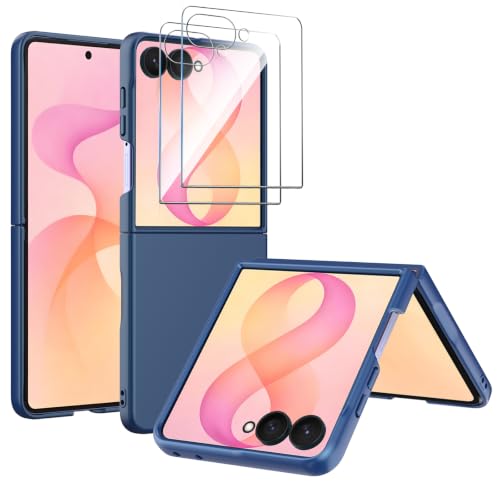Wfte Split Case for Samsung Galaxy Z Flip 8/z Flip8 With 2x Tempered Glass Screen Protectors,anti-Scratch,hard Pc Shell Cover,shockproof Slim Protective Phone Case for Samsung Flip 8,blue
