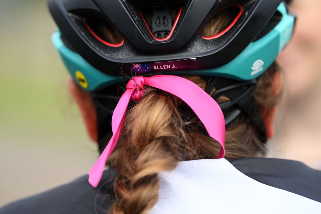 SOUTHEND ENGLAND OCTOBER 07 Detail view of Jessica Allen of Australia and Team BikeExchange prior to the 7th The Womens Tour 2021 Stage 4 a 1178km stage from Shoeburyness to SouthendonSea thewomenstour UCIWWT on October 07 2021 in Southend England Photo by Justin SetterfieldGetty Images
