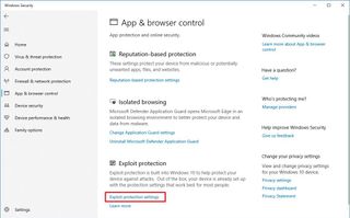 Exploit protection settings option