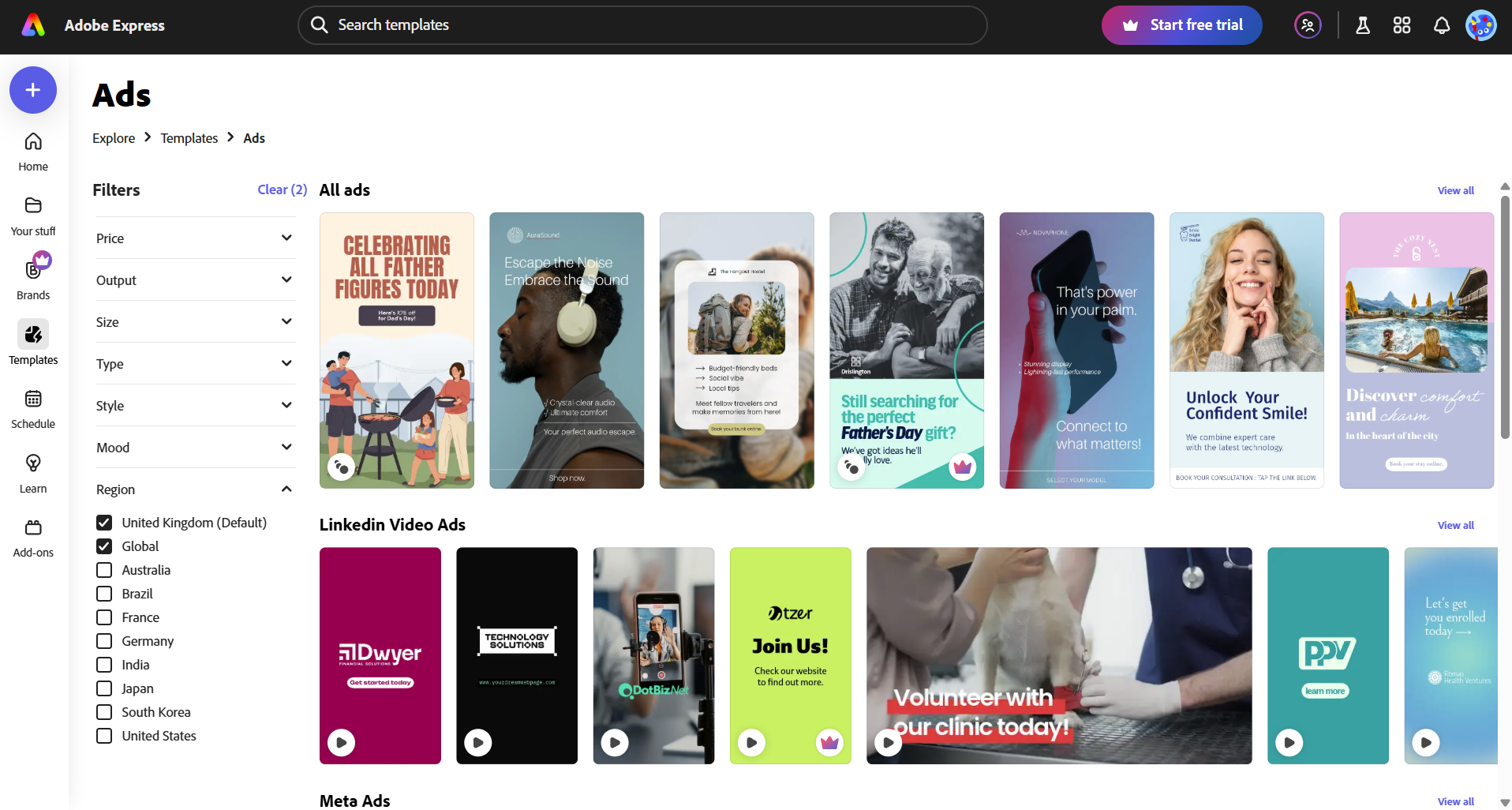Adobe Express for Ads page on the platform