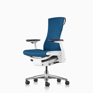 The blue model of the Embody chair. 