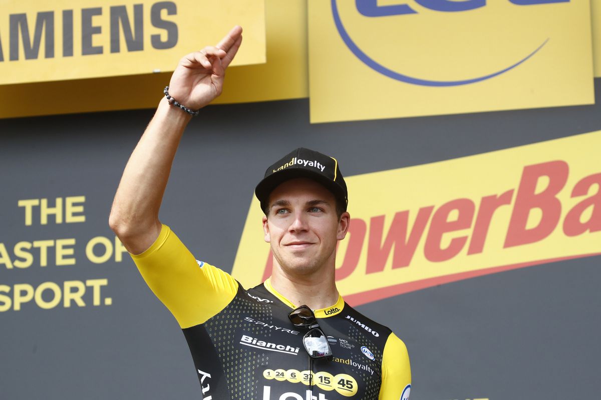 Dylan Groenewegen celebrates his win