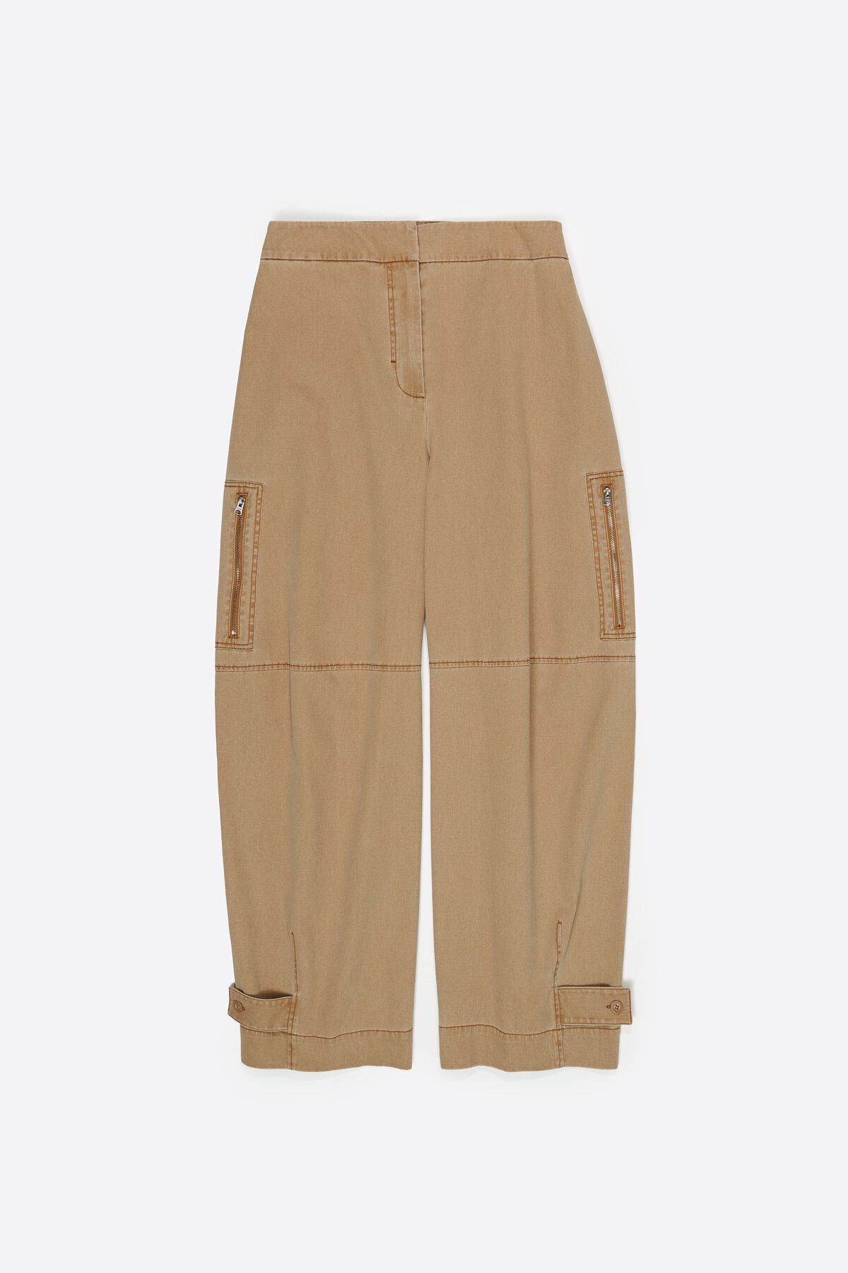 Camel Cotton Adjustable Barrel Trousers