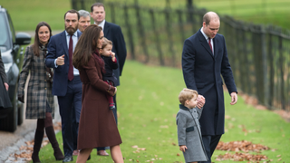 Prince William, Duke of Cambridge, Catherine, Duchess of Cambridge, Prince George of Cambridge, Princess Charlotte of Cambridge, Pippa Middleton and James Middleton attend Church on Christmas Day on December 25, 2016 in Bucklebury, Berkshire