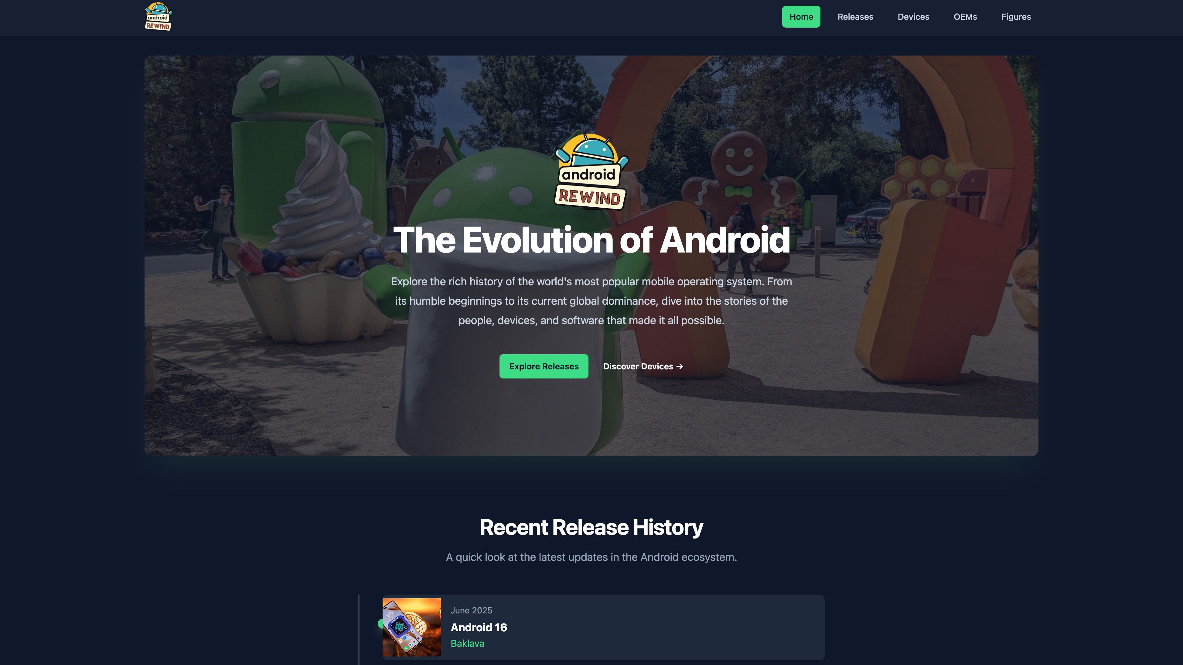 Android Rewind home page