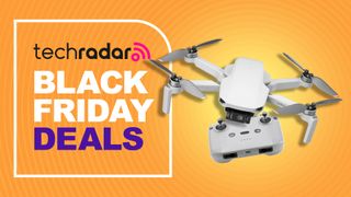DJI Mini 4K drone and controller on an orange background alongside Black Friday deals text overlay