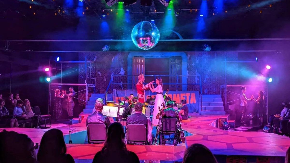 Views from Theatre Raleigh’s recent production of Natasha, Pierre &amp; The Great Comet of 1812, with the stage lit in vivid color by elektraLite.