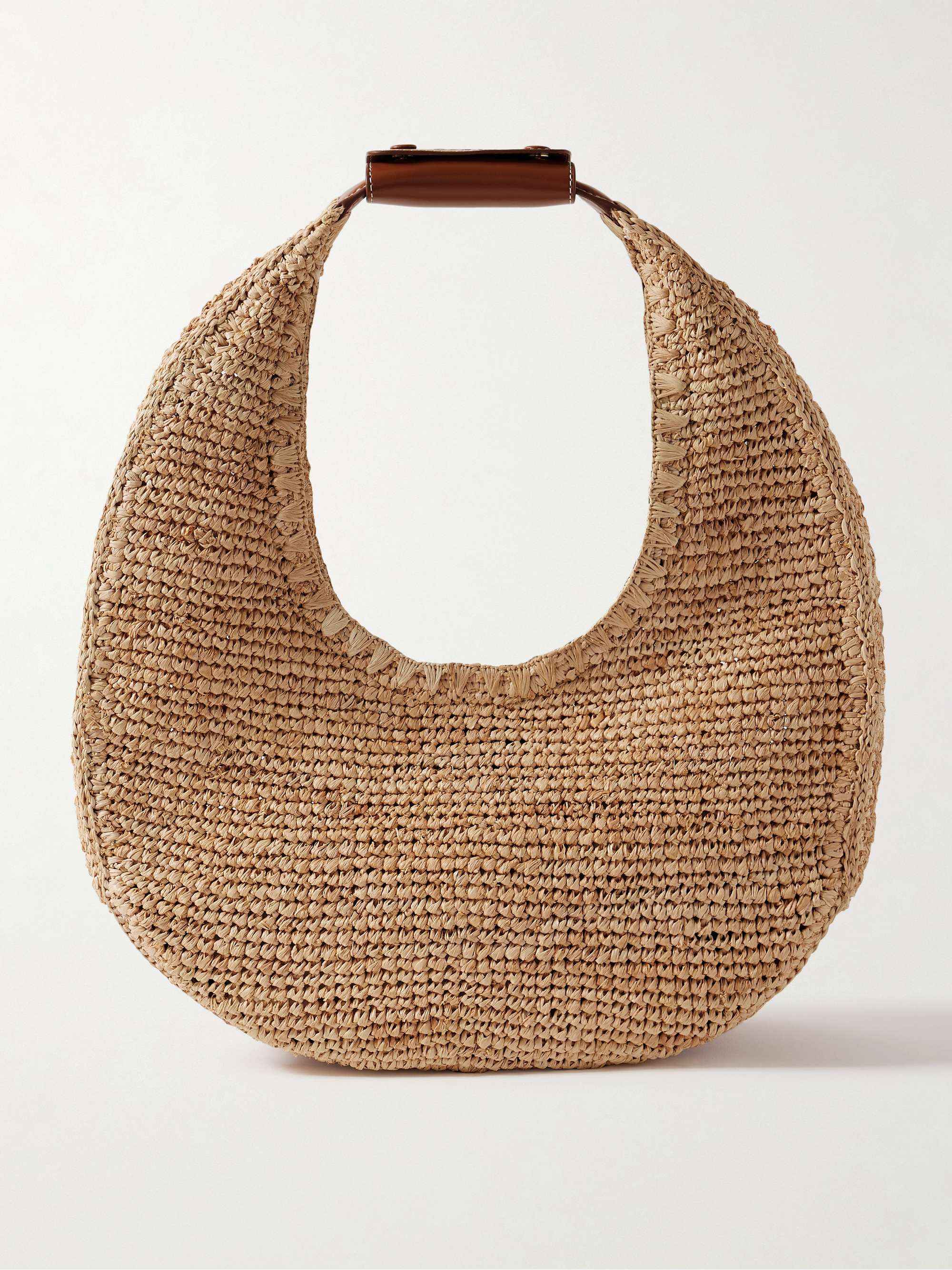 Moon Large Leather-Trimmed Raffia Tote