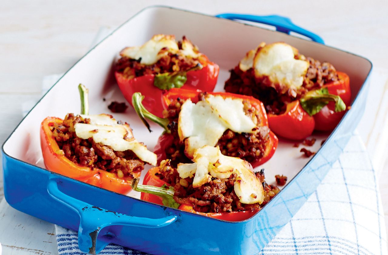 Lamb and halloumi stuffed peppers recipe