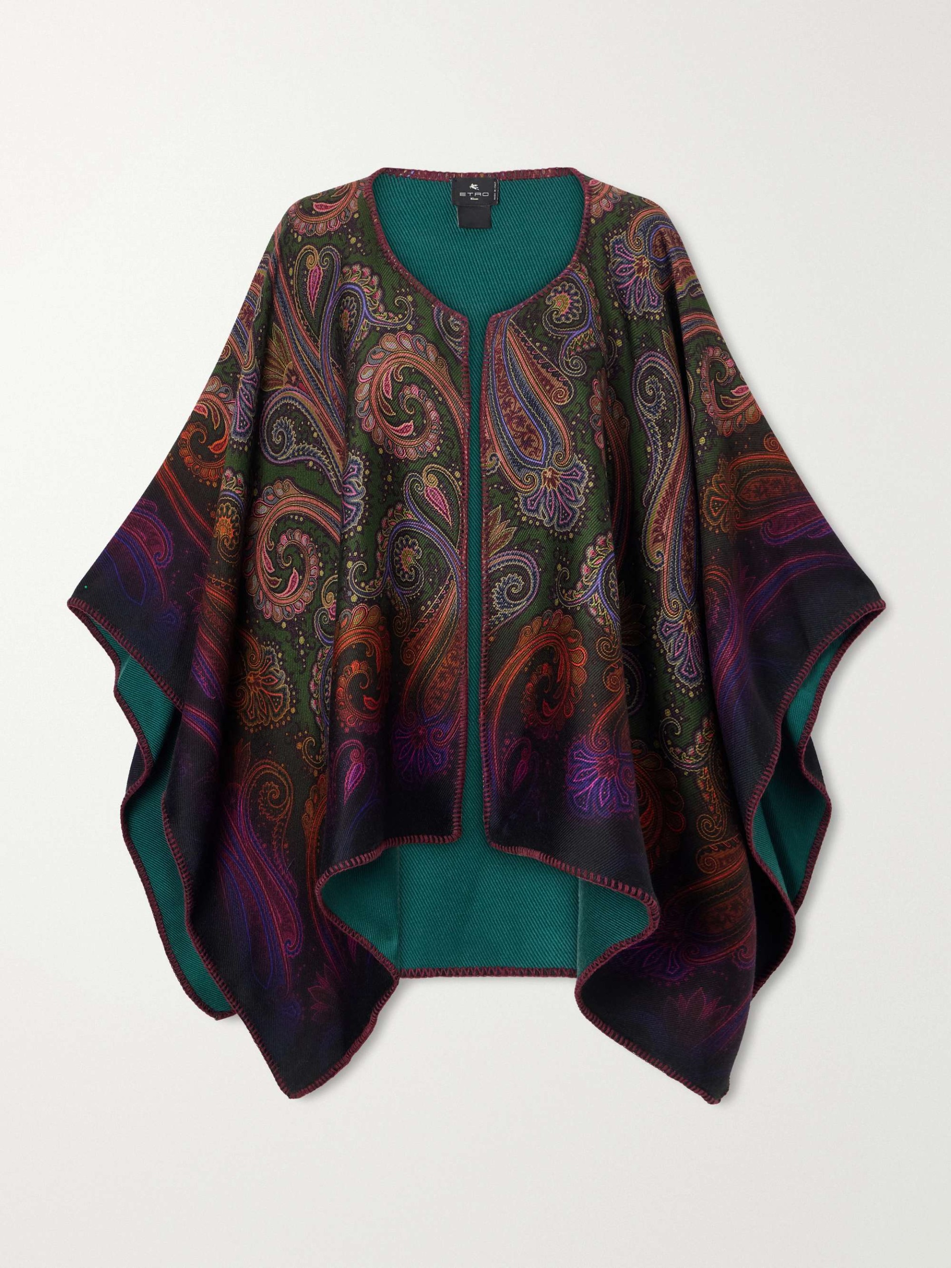 Reversible Paisley-Jacquard Wool-Blend Cape