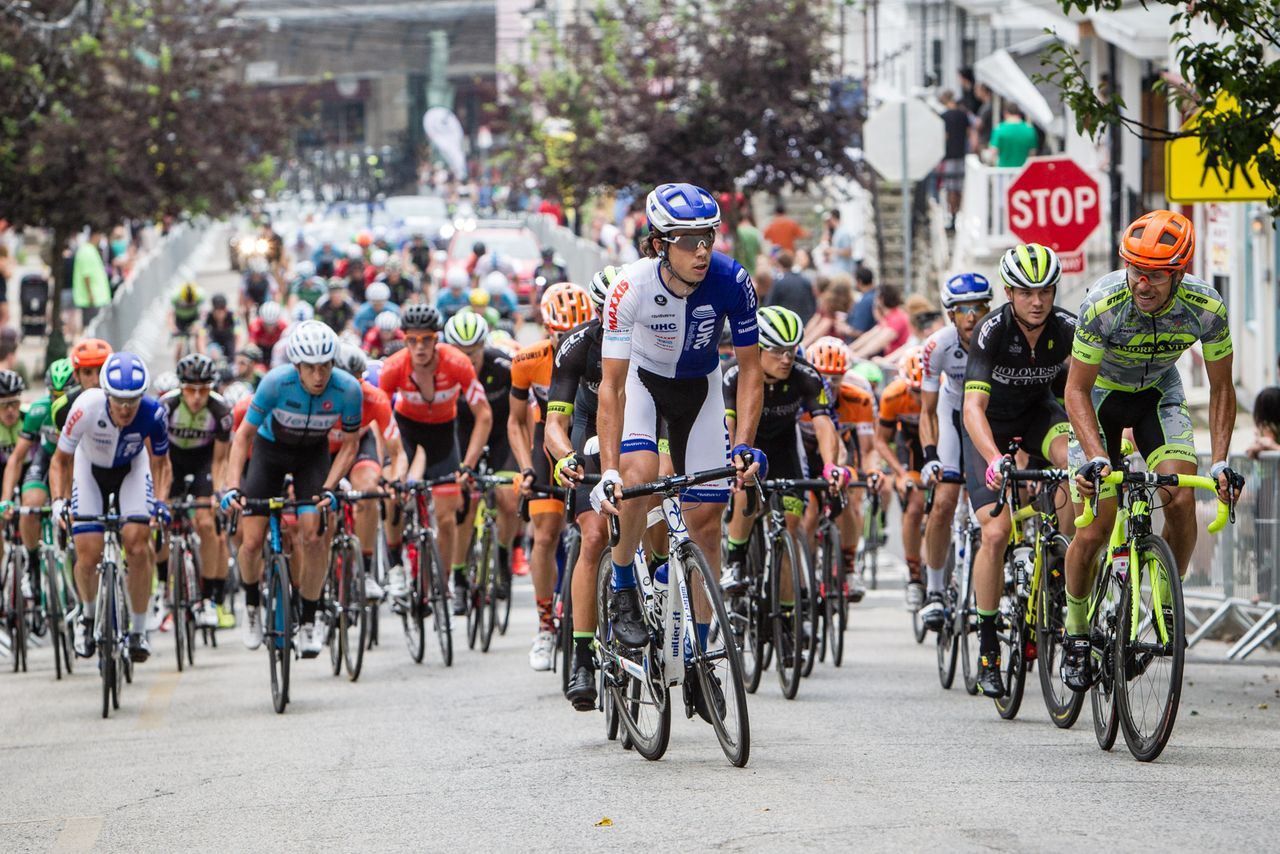 Riders battle it out on the way up the climb