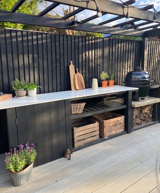 blue outdoor kitchen