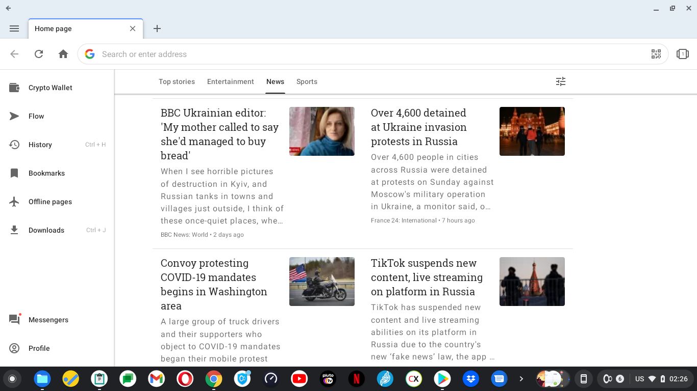 Opera Android App on Chrome OS