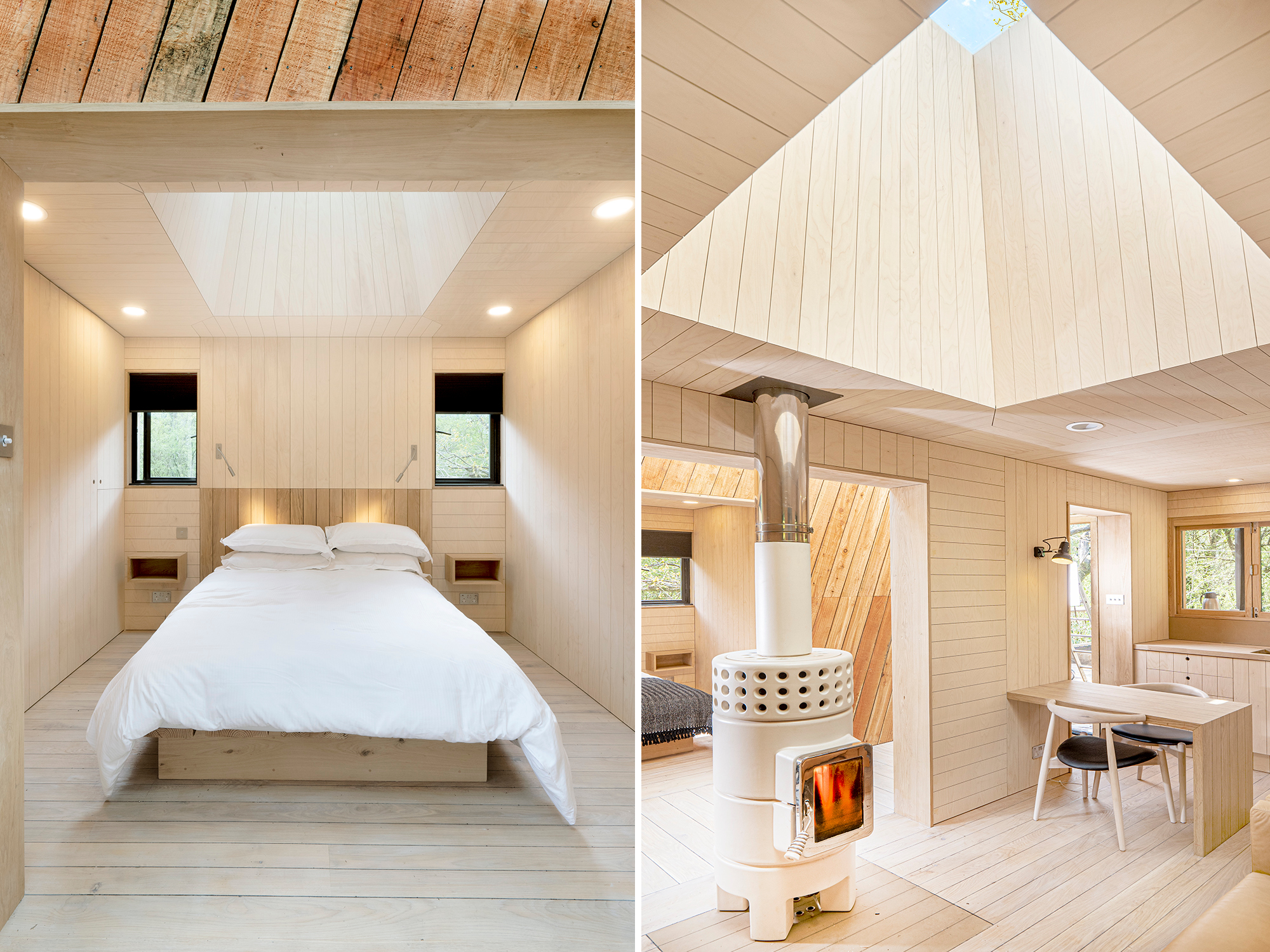 The interior of the Dazzle Treehouse at Mallinson&#039;s Woodland Retreat