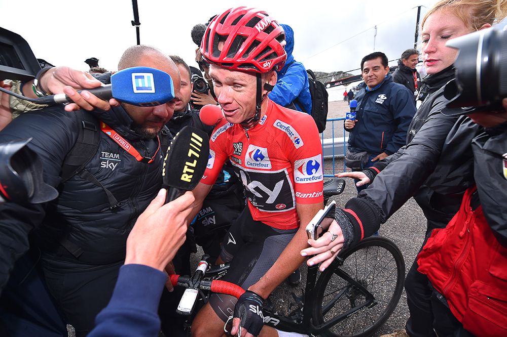 Chris Froome meets the press after the stage