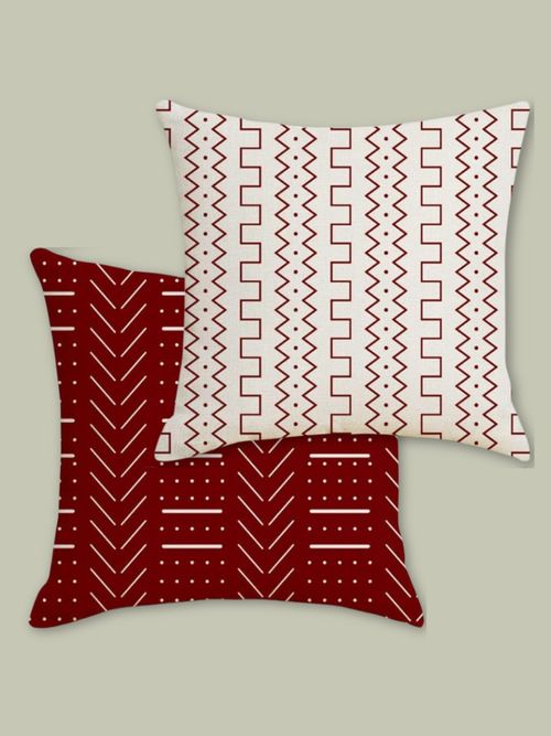 Red Wine Textured Patchwork Square Cushions
