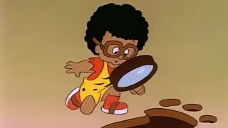 Philo Quartz examining a footprint during The Flintstone Kids theme