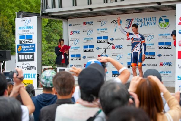 Prologue winner William Clarke (Champion System) on the podium