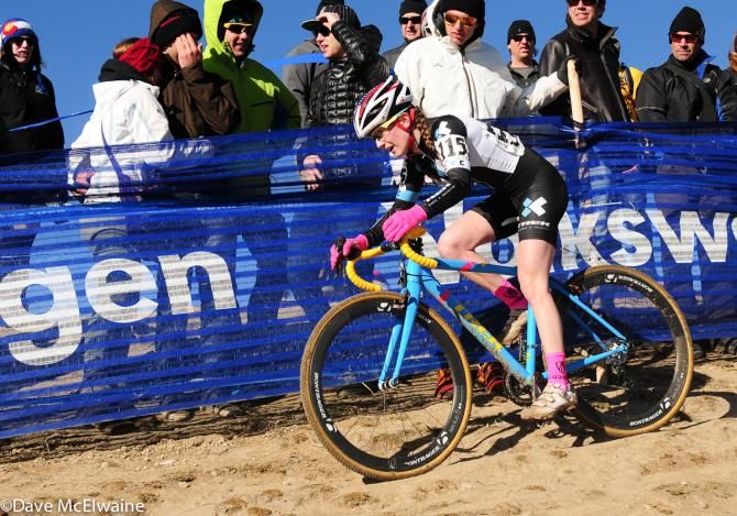 Ellen Noble (Trek Cyclocross Collective) using her mountain biking skills on the off-camber hill