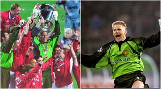 21 Apr 1999: Manchester United keeper Peter Schmeichel celebrates a goal in the UEFA Champions League semi-final second leg match against Juventus at the Stadio delle Alpi in Turin, Italy. United won 3-2 on the night to go through 4-3 on aggregate. \ Mandatory Credit: Allsport UK /Allsport