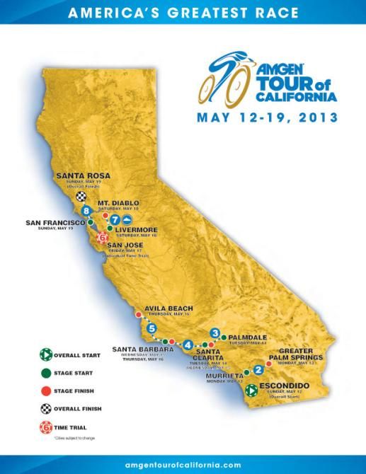 Overall map of the 2013 Tour of California