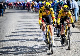 Jumbo-Visma riders Edoardo Affini and Jan Tratnik were among the key men to deliver teammate Dylan van Baarle to the win at 2023 Omloop Het Nieuwsblad