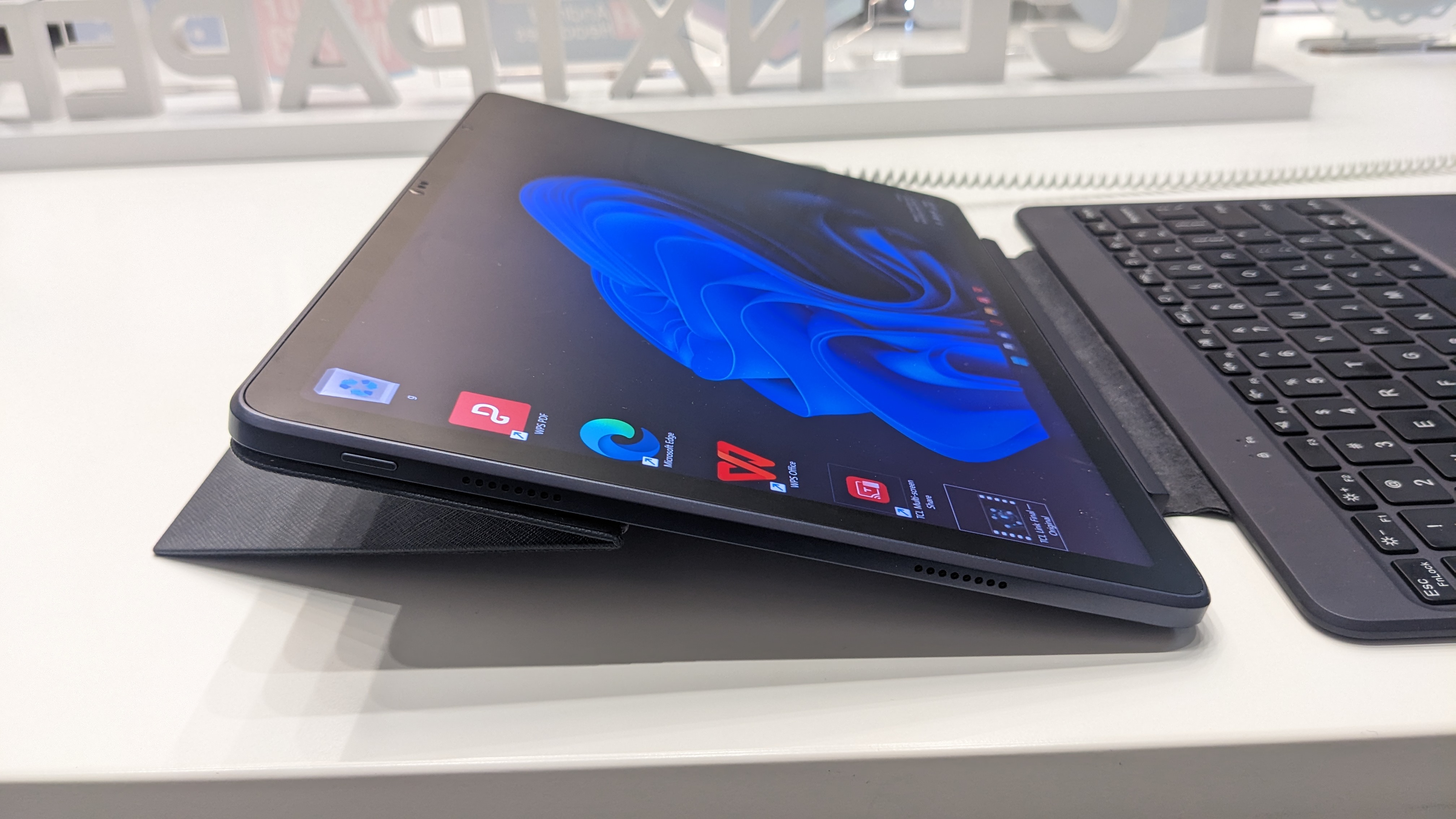 The TCL Book X12 Go, pictured on the TCL stand at MWC 2023.