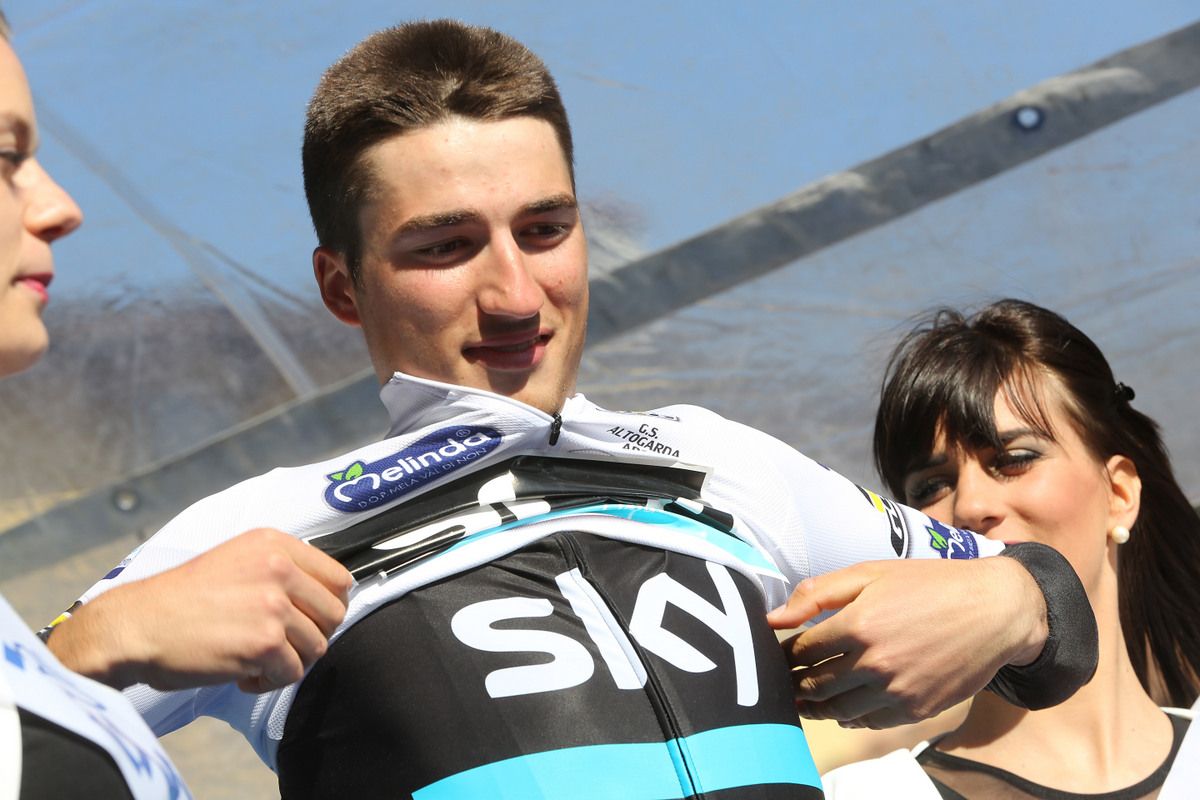 Gianni Moscon (Team Sky) pulls on the white jersey