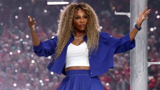 NEW ORLEANS, LOUISIANA - FEBRUARY 09: Serena Williams performs during the Apple Music Super Bowl LIX Halftime Show at Caesars Superdome on February 09, 2025 in New Orleans, Louisiana.