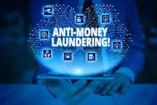 "Anti-Money Laundering" text overlaying tech images