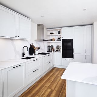 Howden's Chilcomb dove-grey kitchen with black hardware.