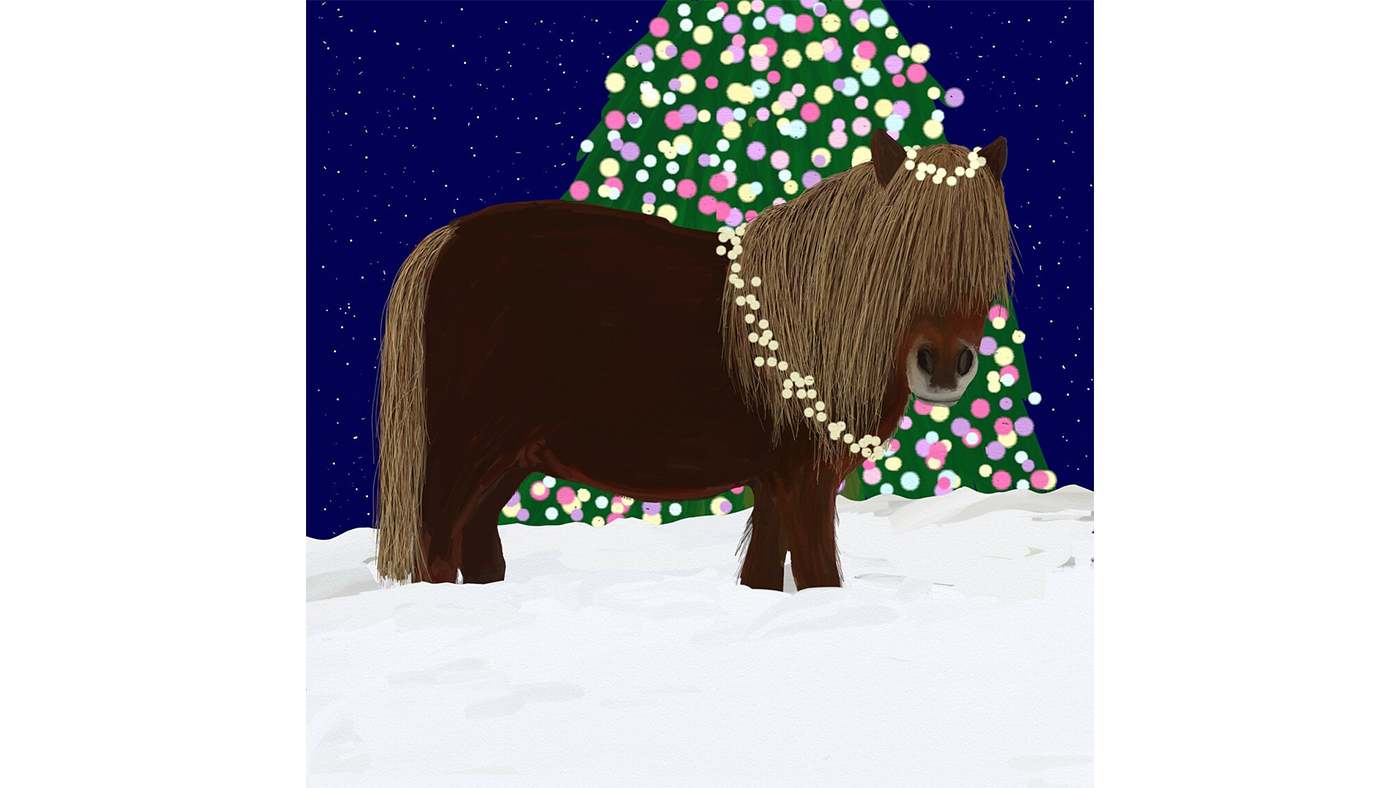 Shetland pony with fairy lights Christmas card