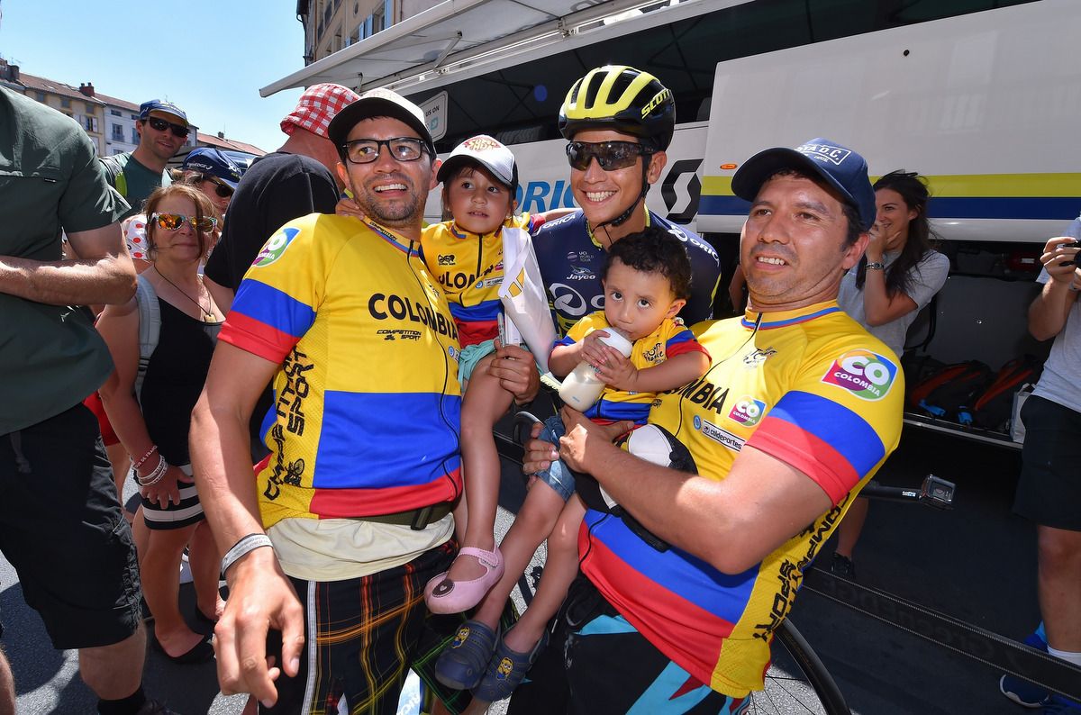 The Colombian fans get a photo with Esteban Chaves (Orica-Scott)