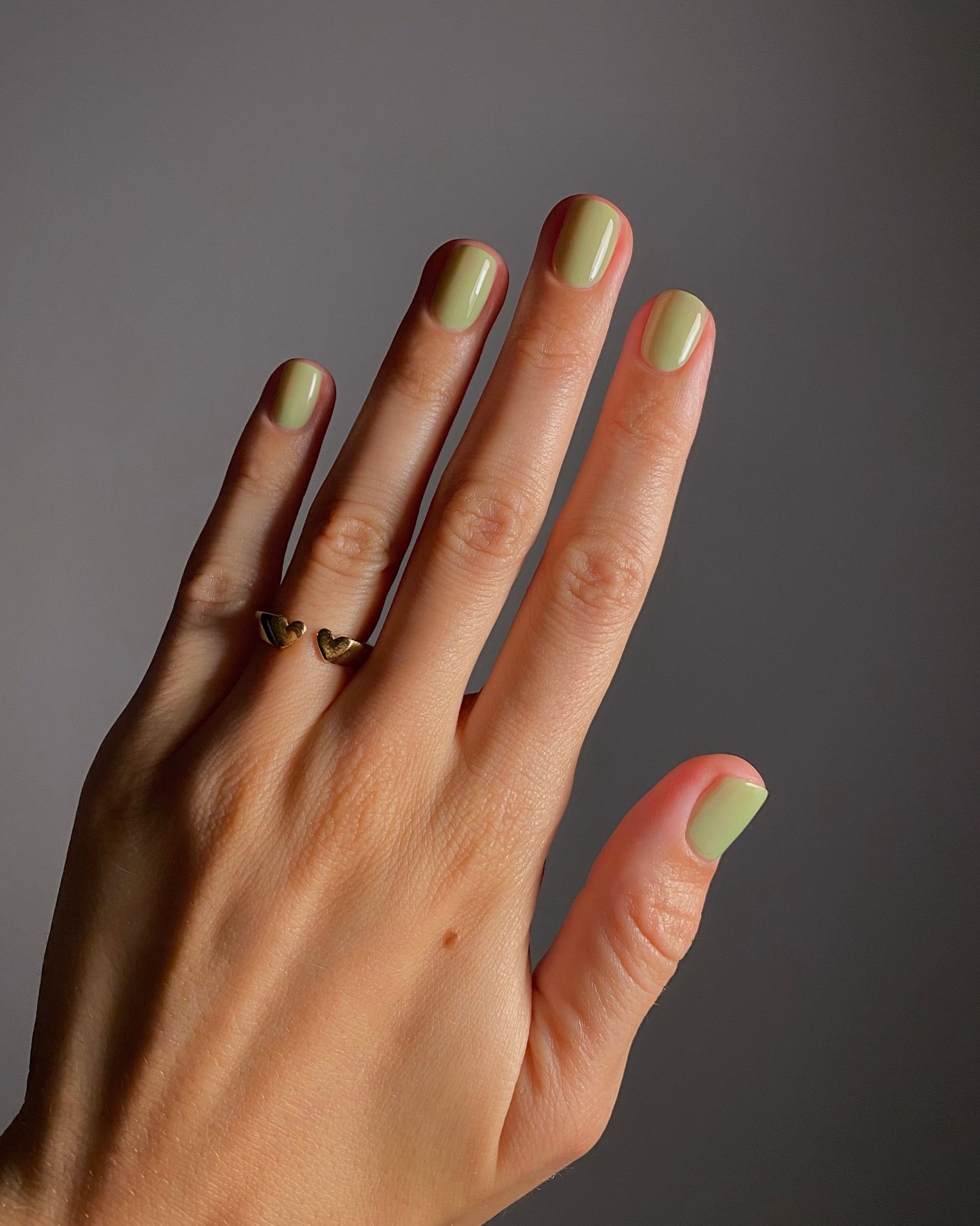 @matejanova wearing Manucurist milky matcha nail polish