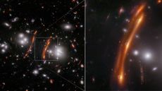 NASA&rsquo;s James Webb Space Telescope&rsquo;s NIRCam (Near-Infrared Camera) image of the galaxy cluster PLCK G165.7+67.0, also known as G165. In the right image, the three dots of light from the supernova are circled.