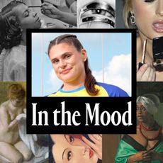 Ilona Mahr in a blue and yellow shirt with an art treatment in various colors