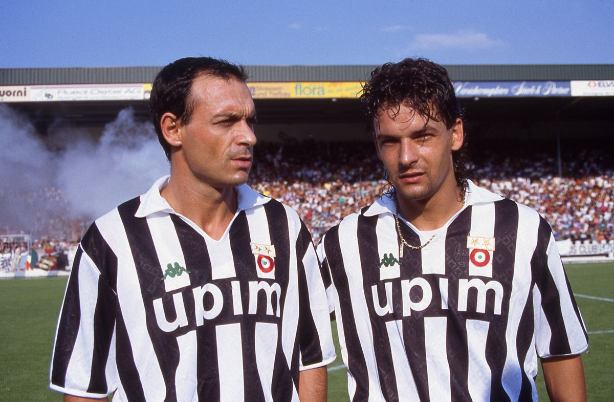 Salvatore Schillaci and Roberto Baggio of Juventus during the 1990/91 season