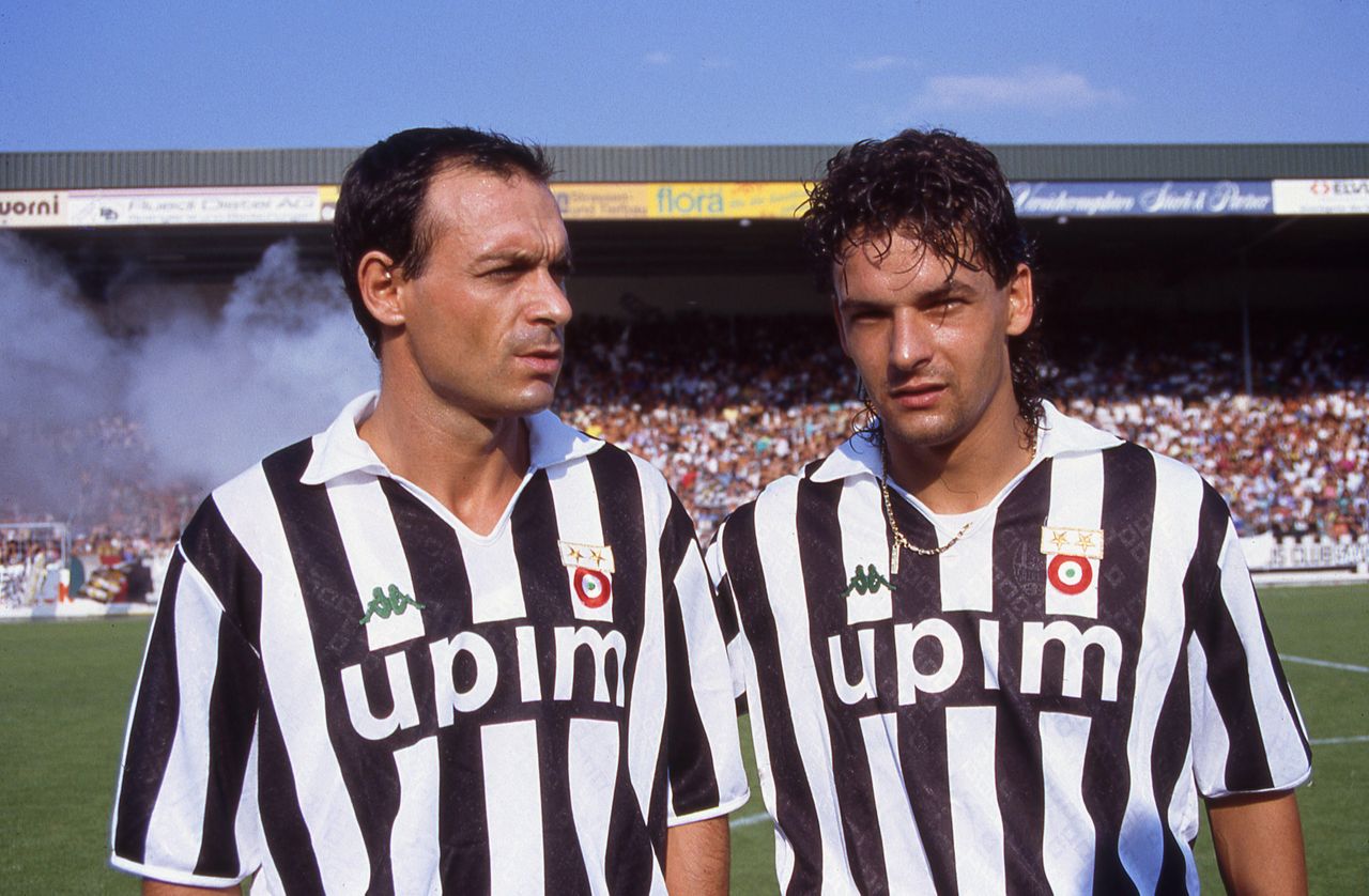 Salvatore Schillaci and Roberto Baggio of Juventus during the 1990/91 season