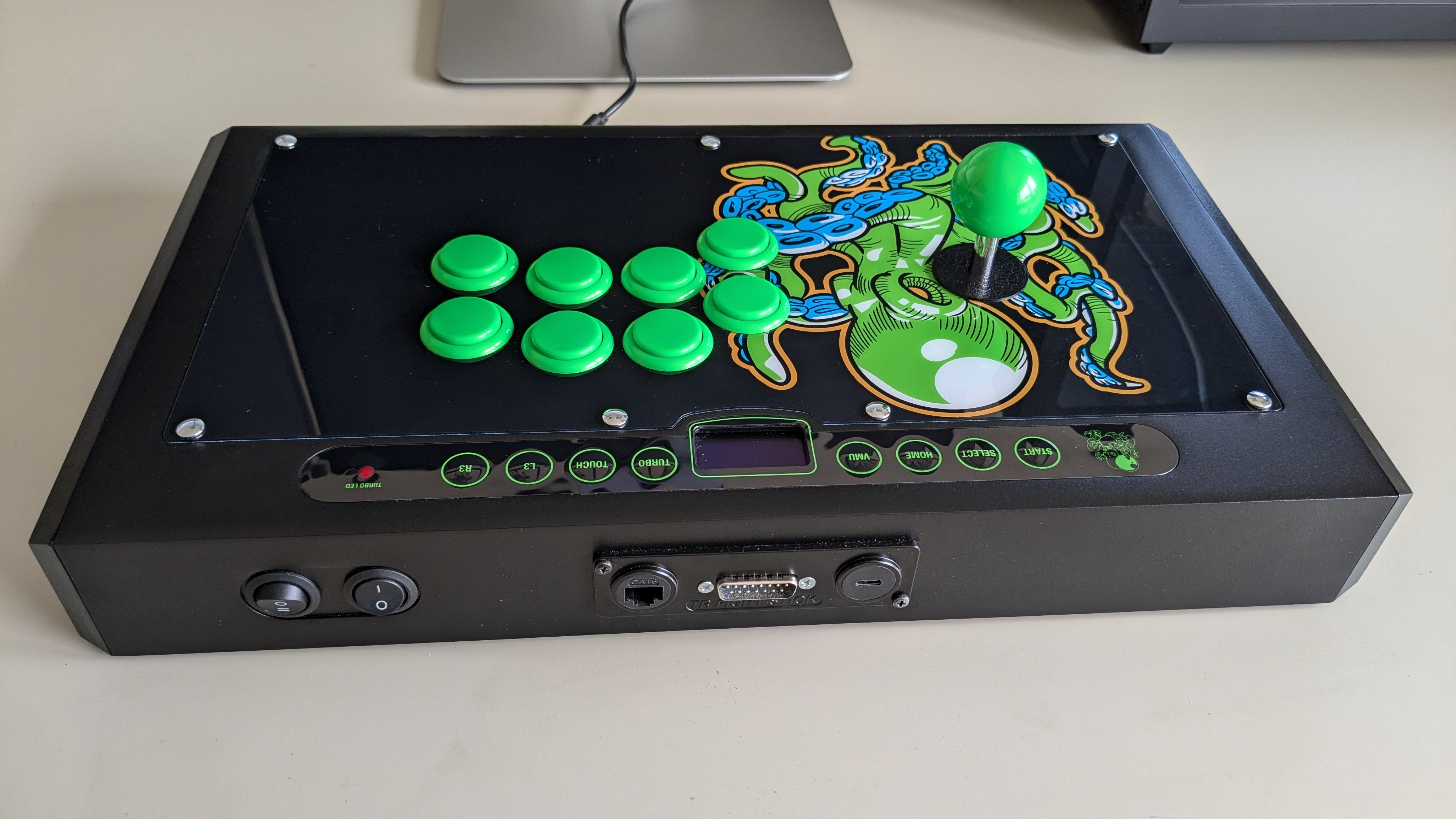 An image of the top and rear of the Octopus Arcade Stick