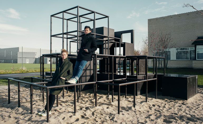 Kato X Victoria sitting on one of their playground installations 