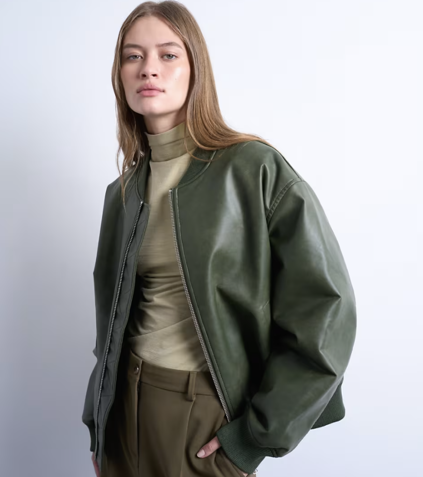 Green leather bomber jacket